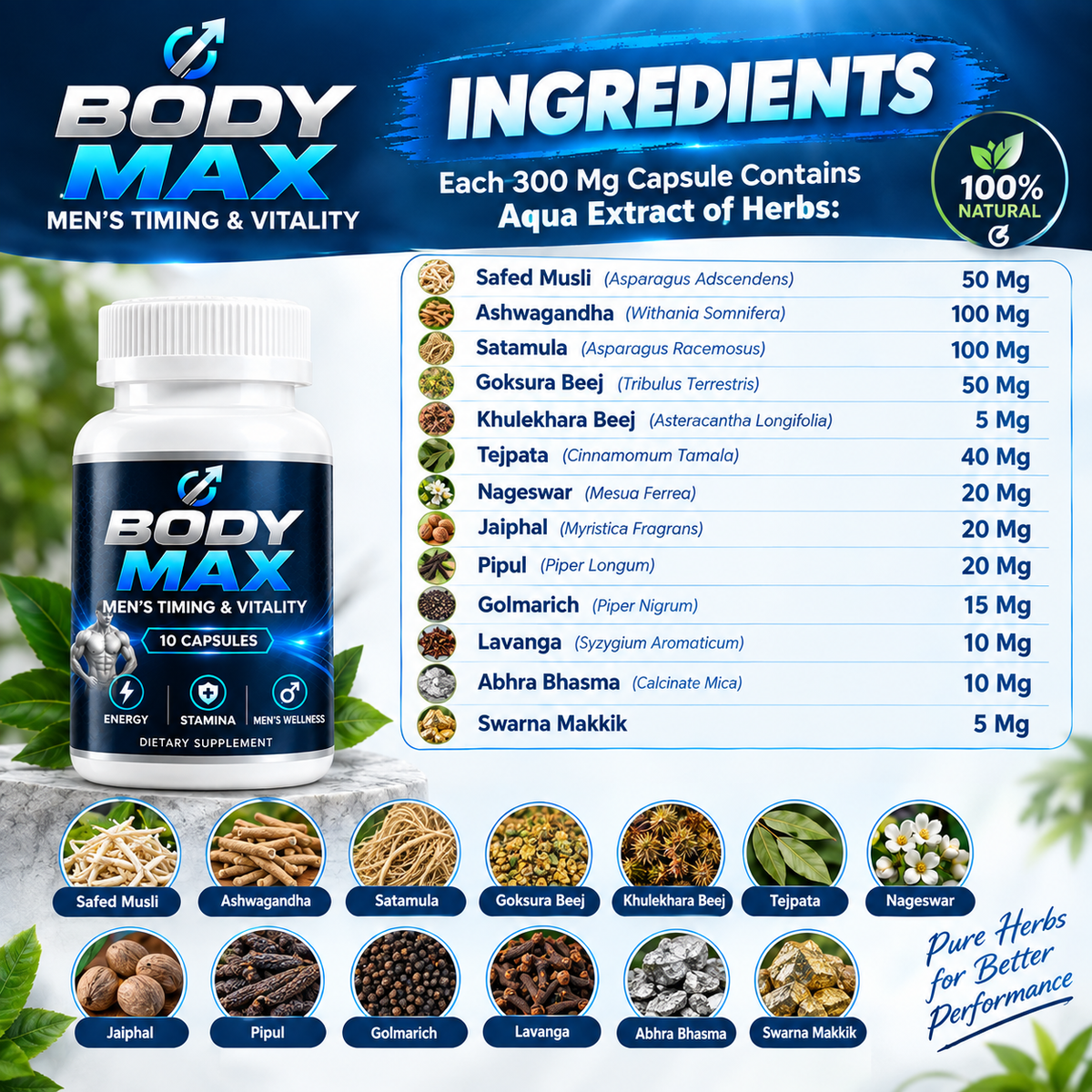 BODY MAX Timing Capsules - For Stamina | Improve Timing | Pennis Enlargement | Power | Confidence (15 Capsules) 100% ORGANIC